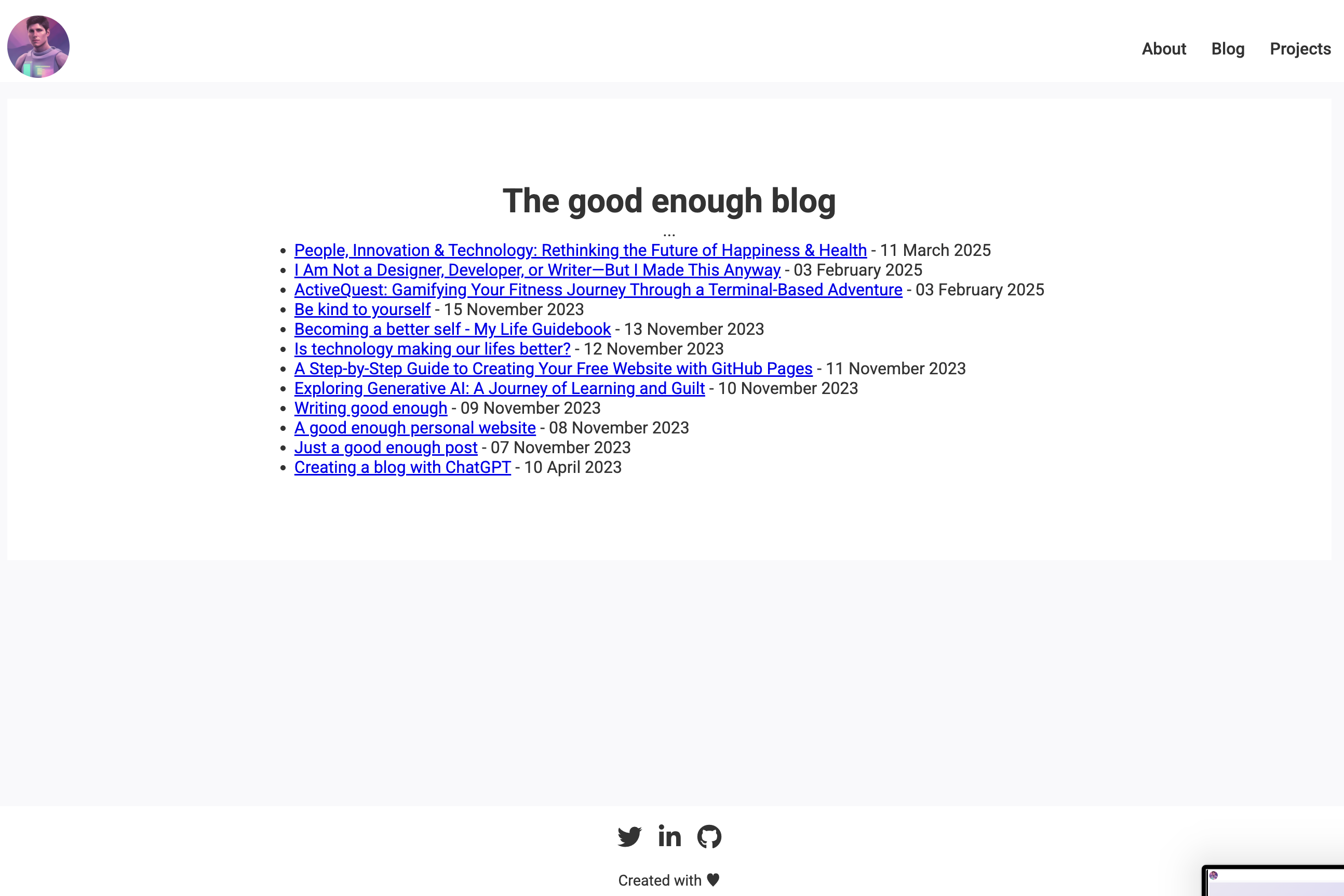 The old blog: a plain list of blue links