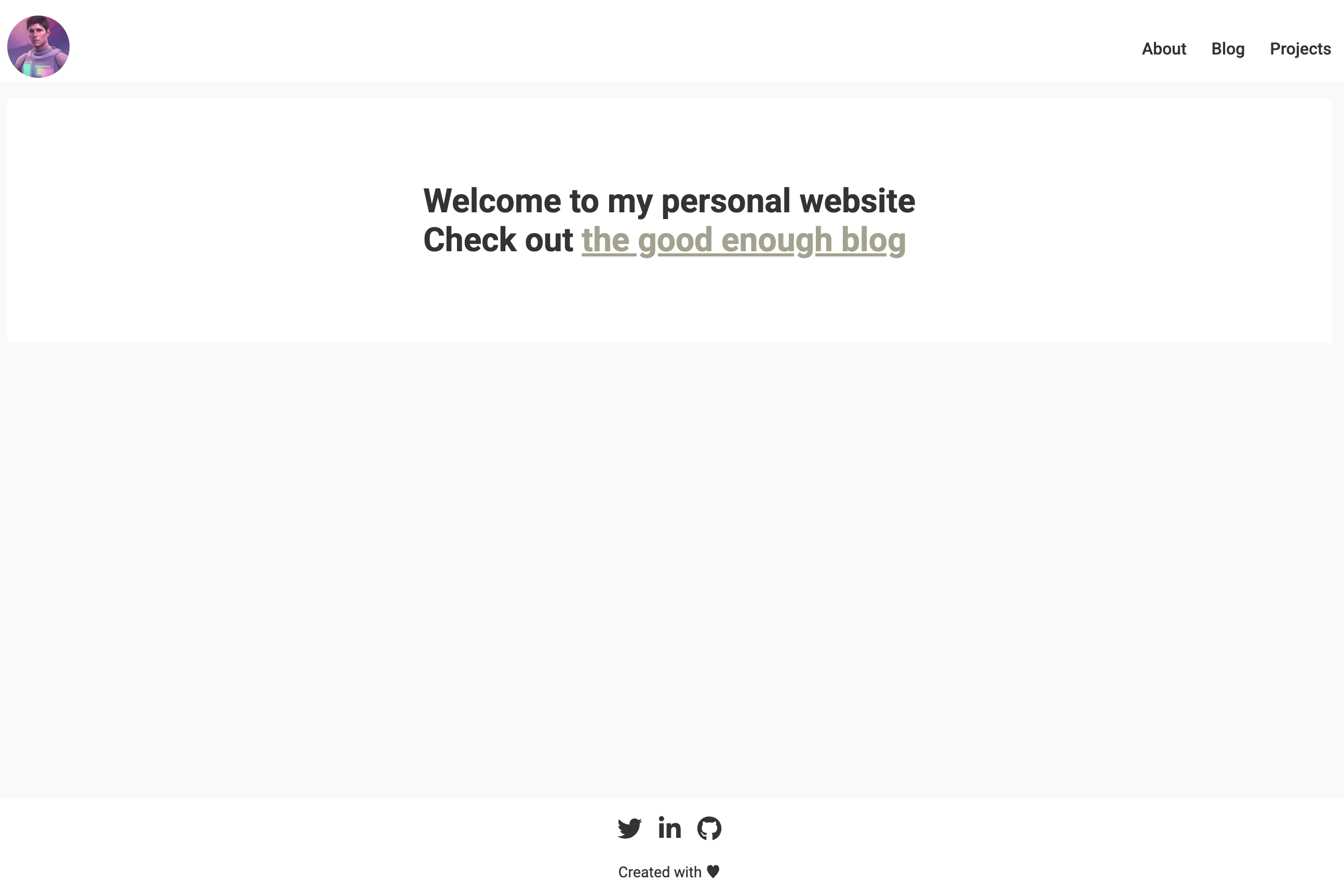 The old homepage: a welcome message and one link